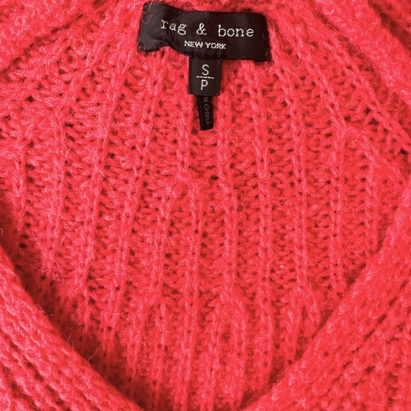 Rag & Bone Joseph Wool Blend V-Neck Sweater in Bright Coral, Size Small - Picture 13 of 14